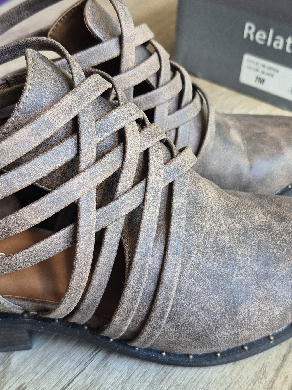 Women's Taupe Strappy Ankle Booties - 7M